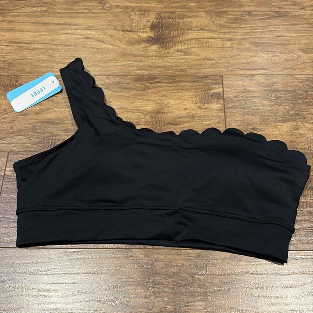 Black one shoulder ripple edge bikini top NWT size XL